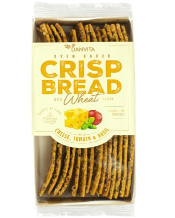 Paine crocanta din faina de grau (crisp bread) cu branza maturata, rosii si busuioc, 130 g